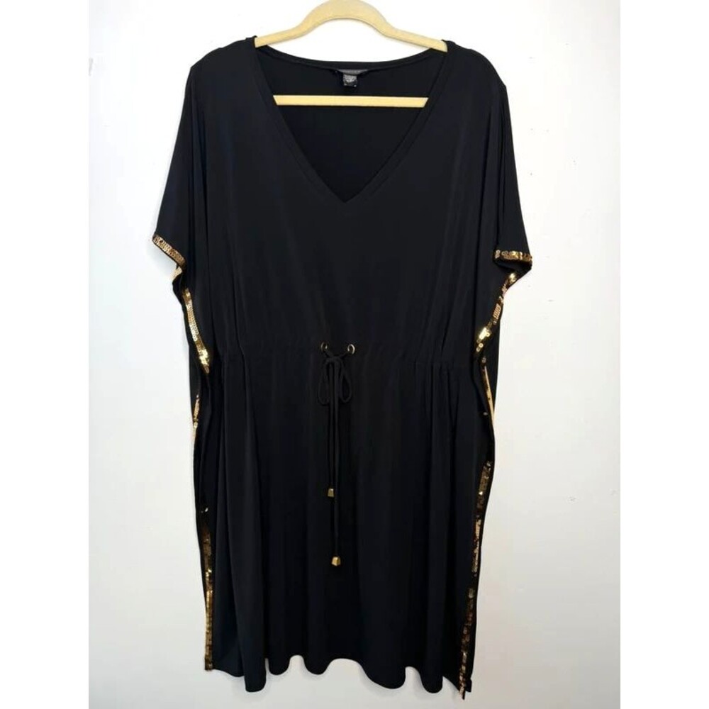 Spense Black flowy Kaftan sequin embroidery Tunic sz 14 Festival Chic whimsical